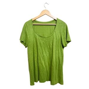 Eileen Fisher Womens Lime Green 100% Linen Scoop Neck Short Sleeve T-Shirt M